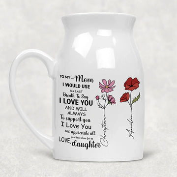To My Mom Birth Flower Personalized Ceramic Vase