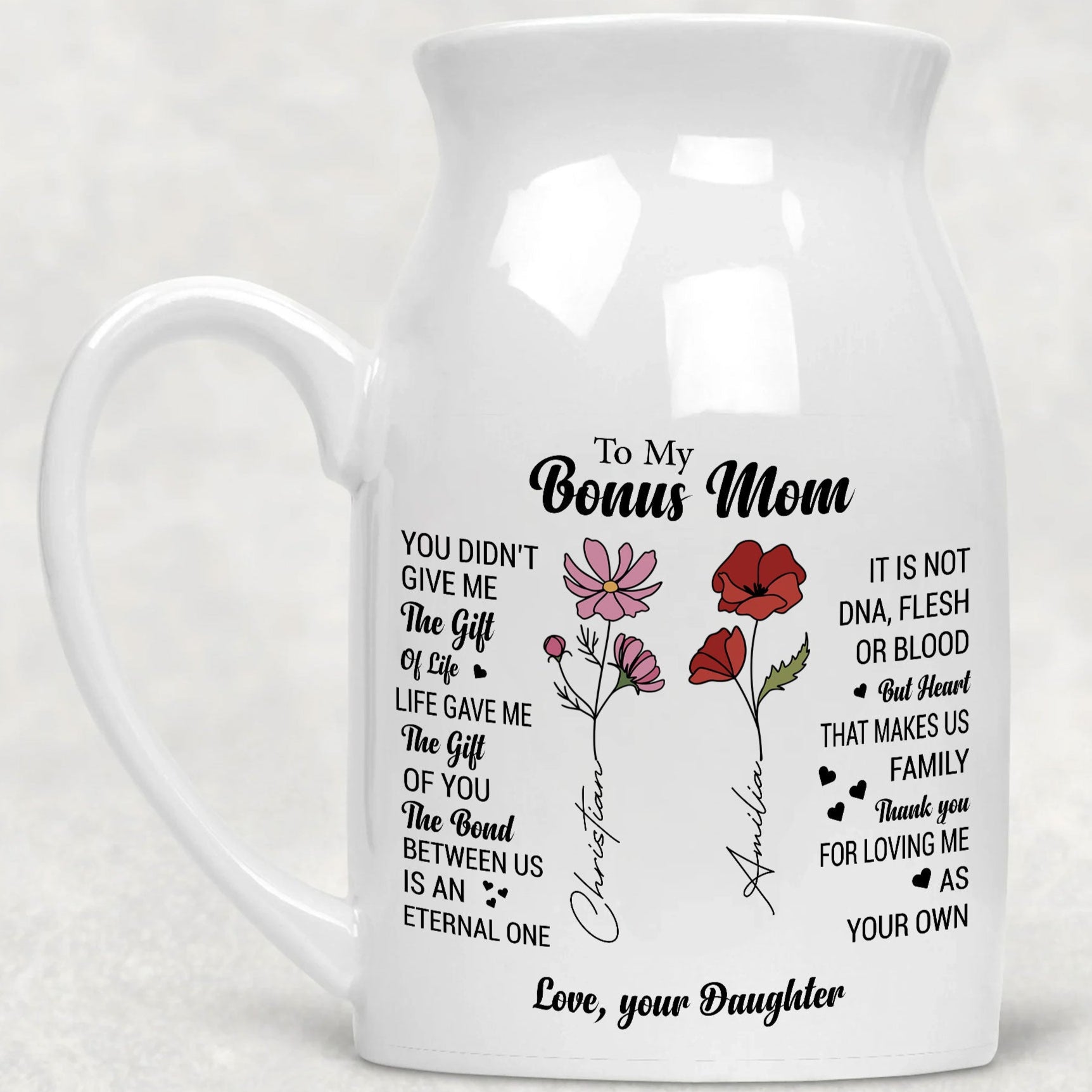 To my Bonus Mom Birth Flower Personalized Ceramic Vase