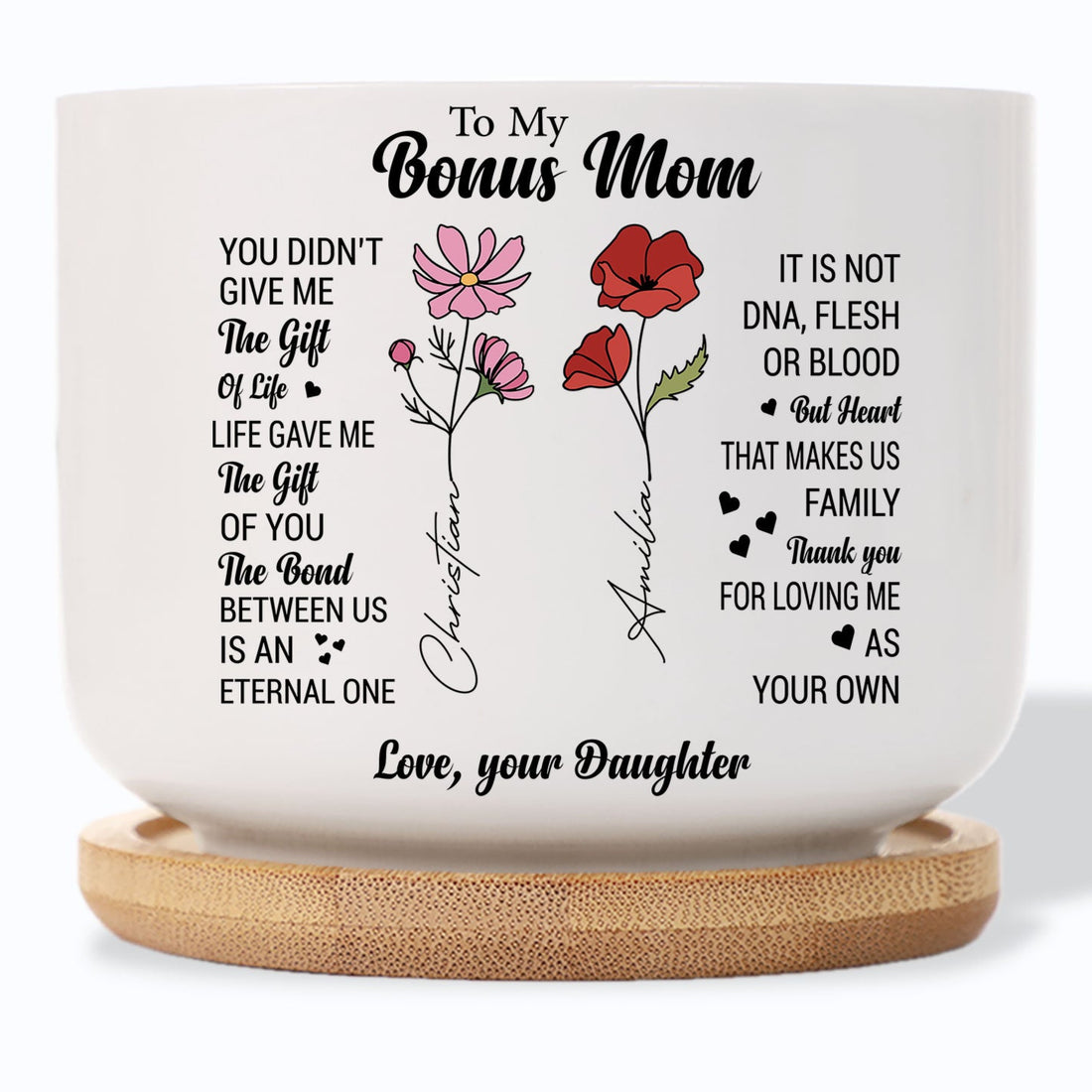 To my Bonus Mom Birth Flower Personalized Plant Pot