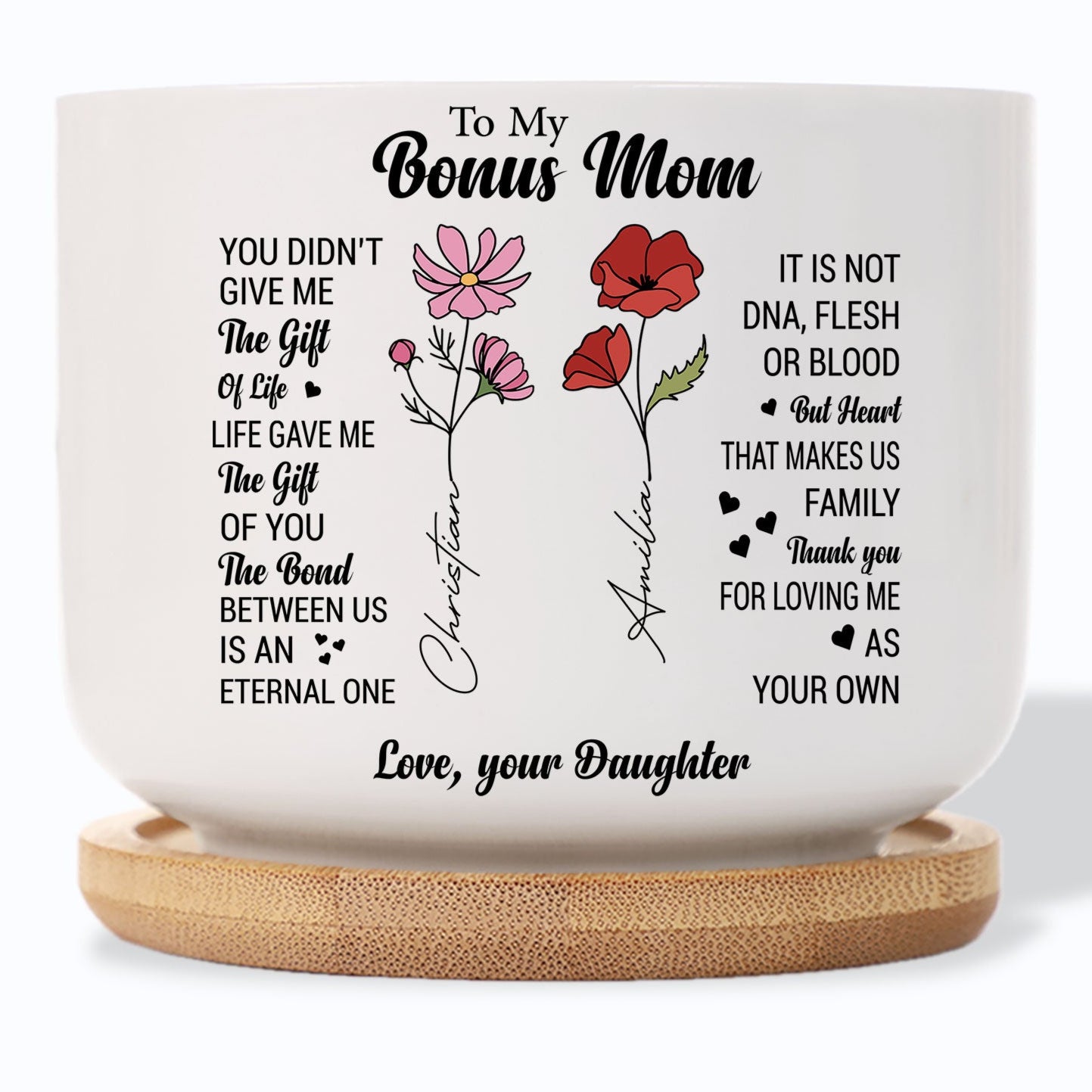 To my Bonus Mom Birth Flower Personalized Plant Pot