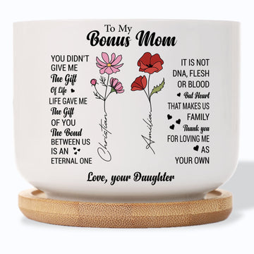 To my Bonus Mom Birth Flower Personalized Plant Pot
