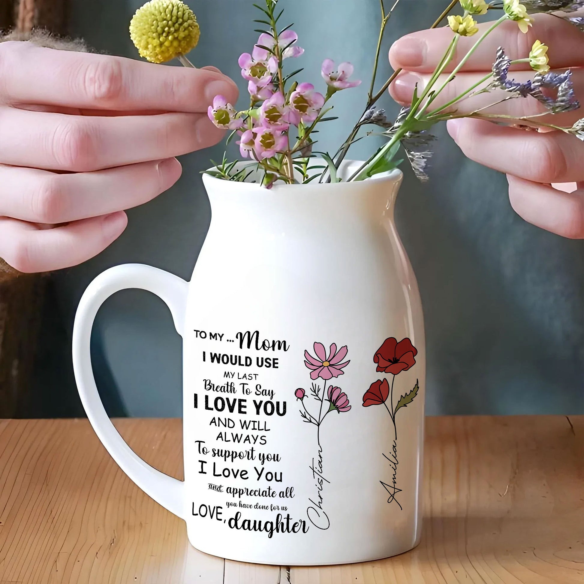 To my Mom Birth Flower Personalized Ceramic Vase, Custom Mother's Day Gift