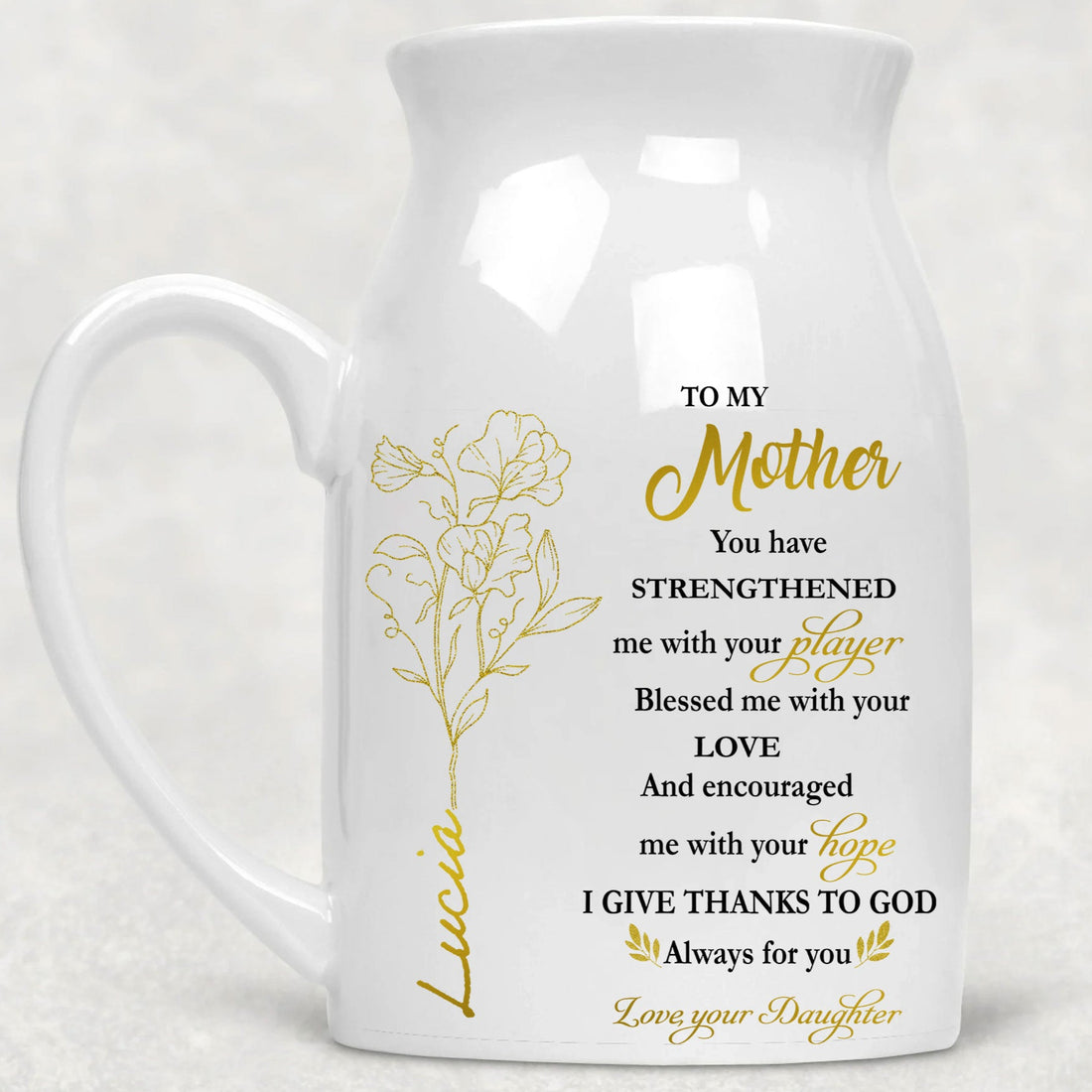 "To my Mother, you have strengthened me, blessed me with your love, and encouraged me with your hope; I give thanks to God always for you, love your daughter."