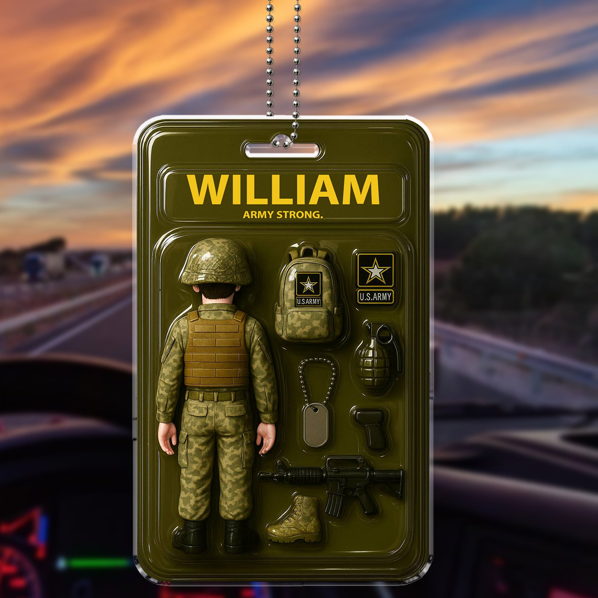 US Army Veteran Car Ornament - Personalized with Name