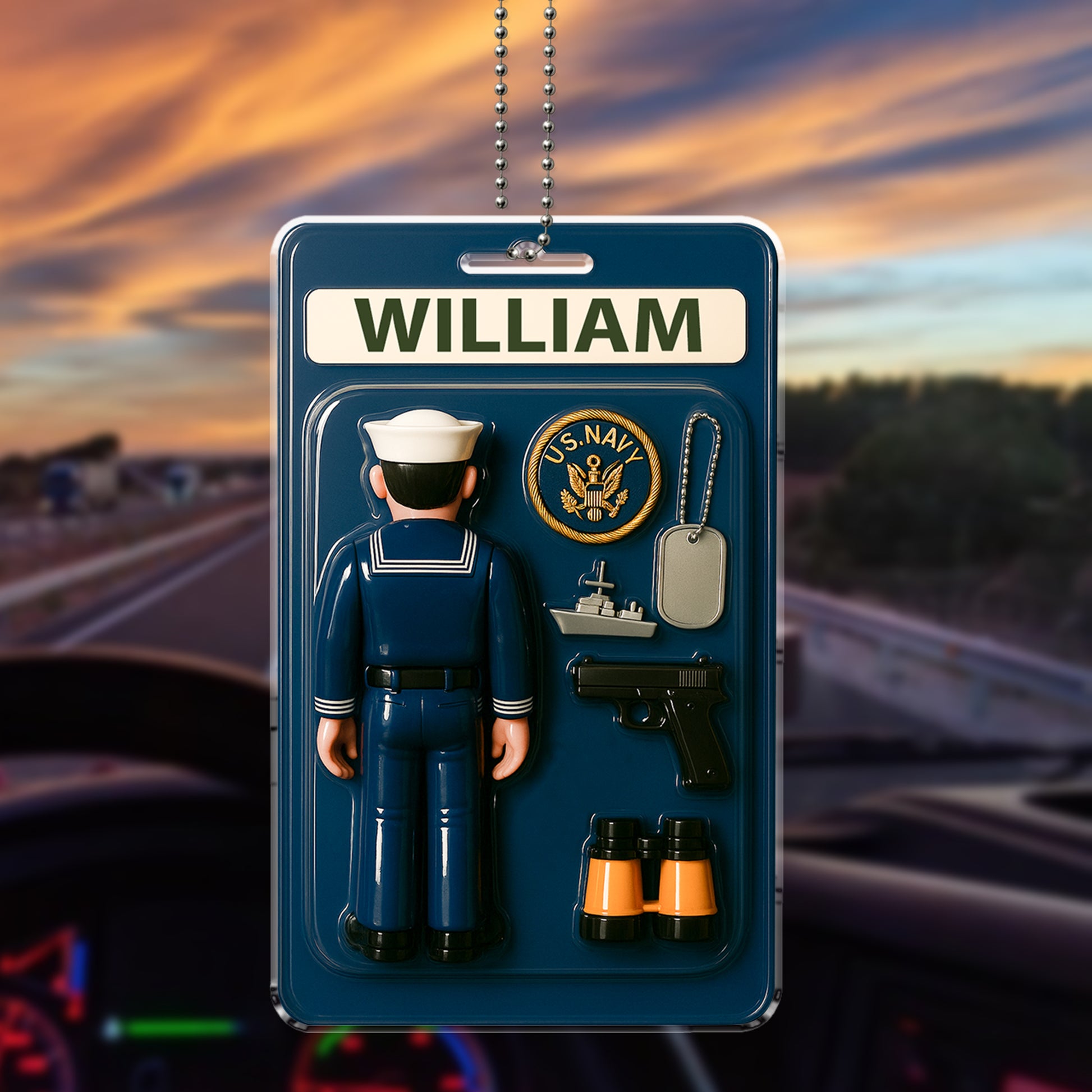 US Navy Custom Name Ornament – Acrylic Car Mirror Hanging Gift for Dad – Father’s Day Tribute for Military Fathers