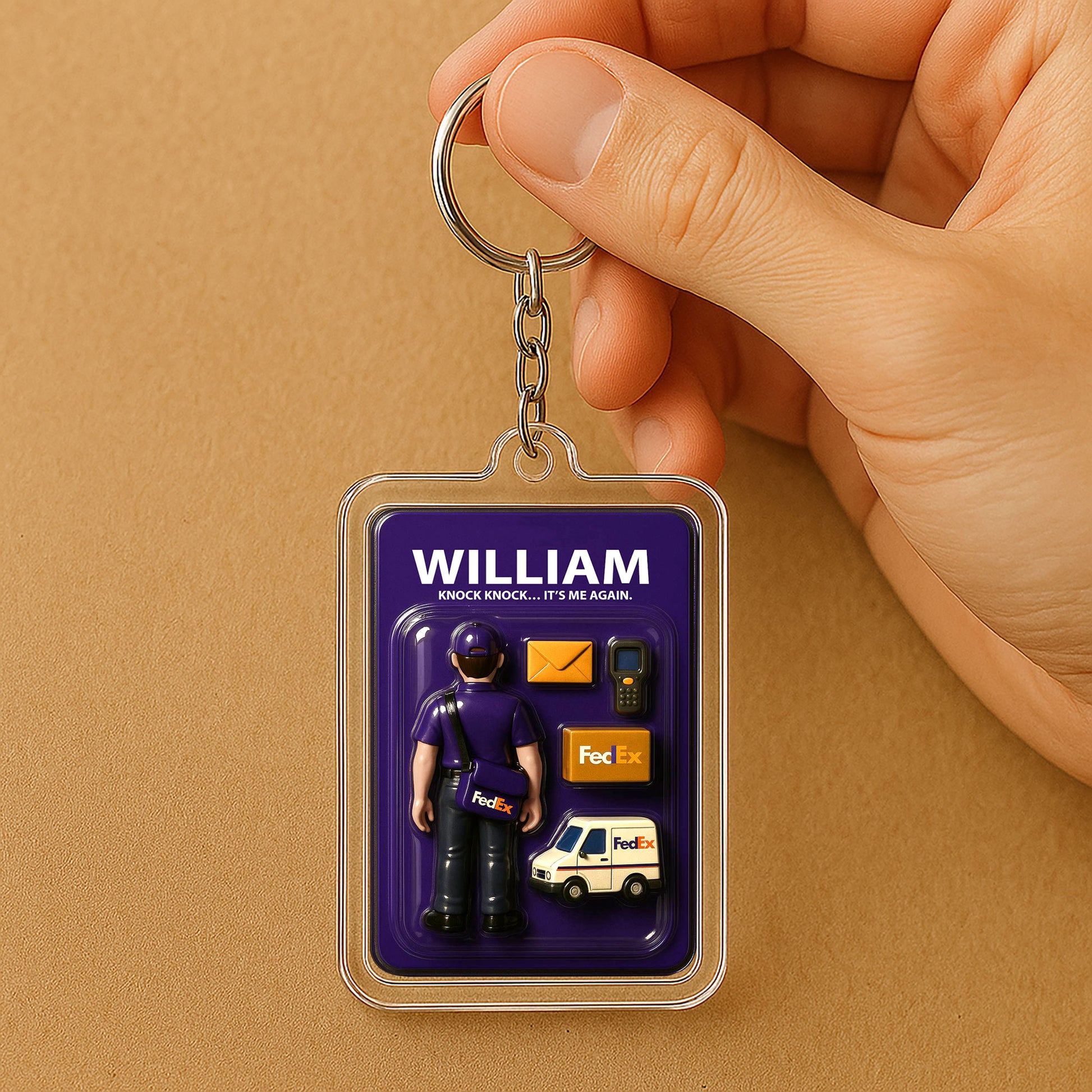 Unique "Knock Knock" 3D Delivery Dad Keychain – Personalized Father's Day Fun
