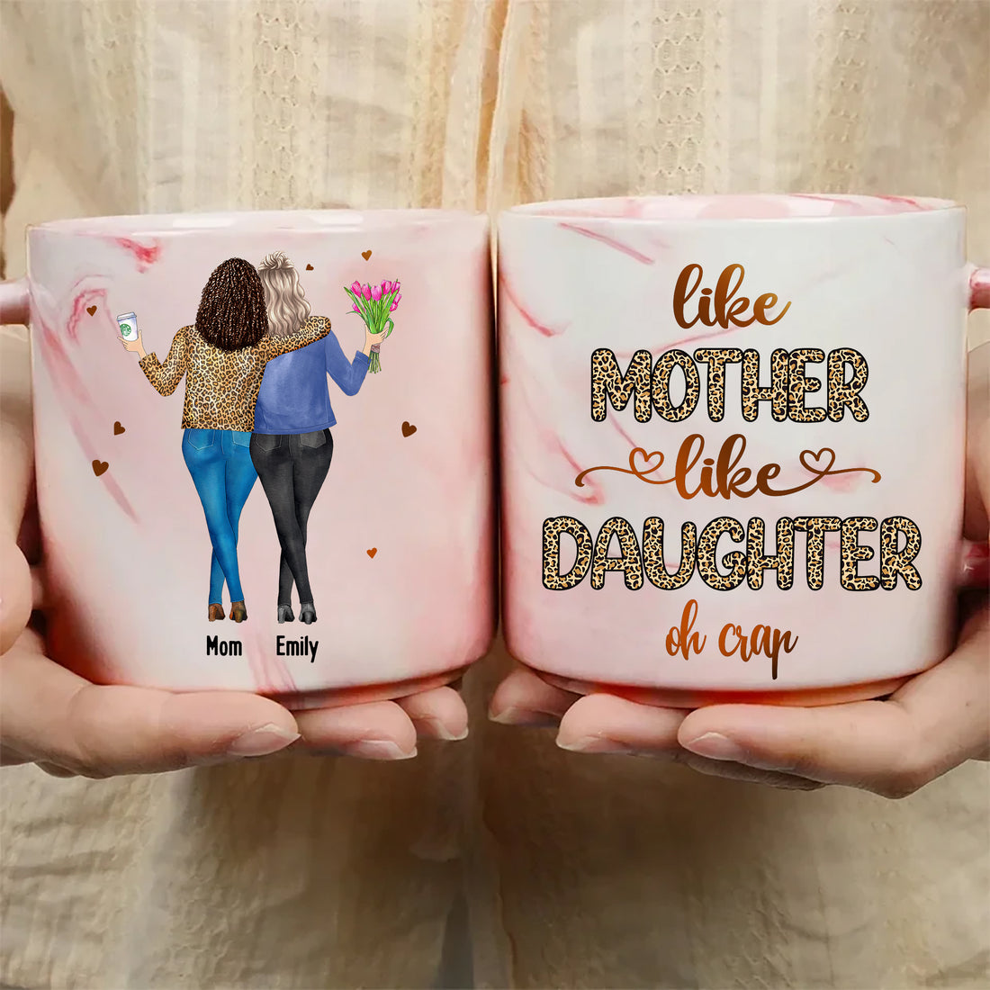 Celebrate Your Bond: Personalized Marble Mug for Moms and Daughters
