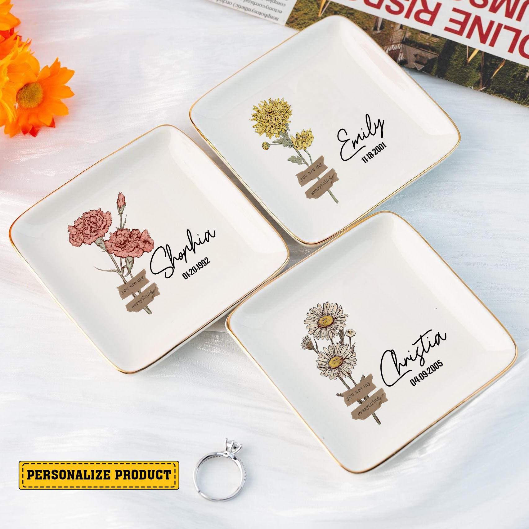 Personalized Birth Month Flower Ring Dish, Custom Jewelry Dish For Women, Flower Ring Dish, Trinket Dish, Bridesmaid Gift Wedding Favor Gift - LuthCreative