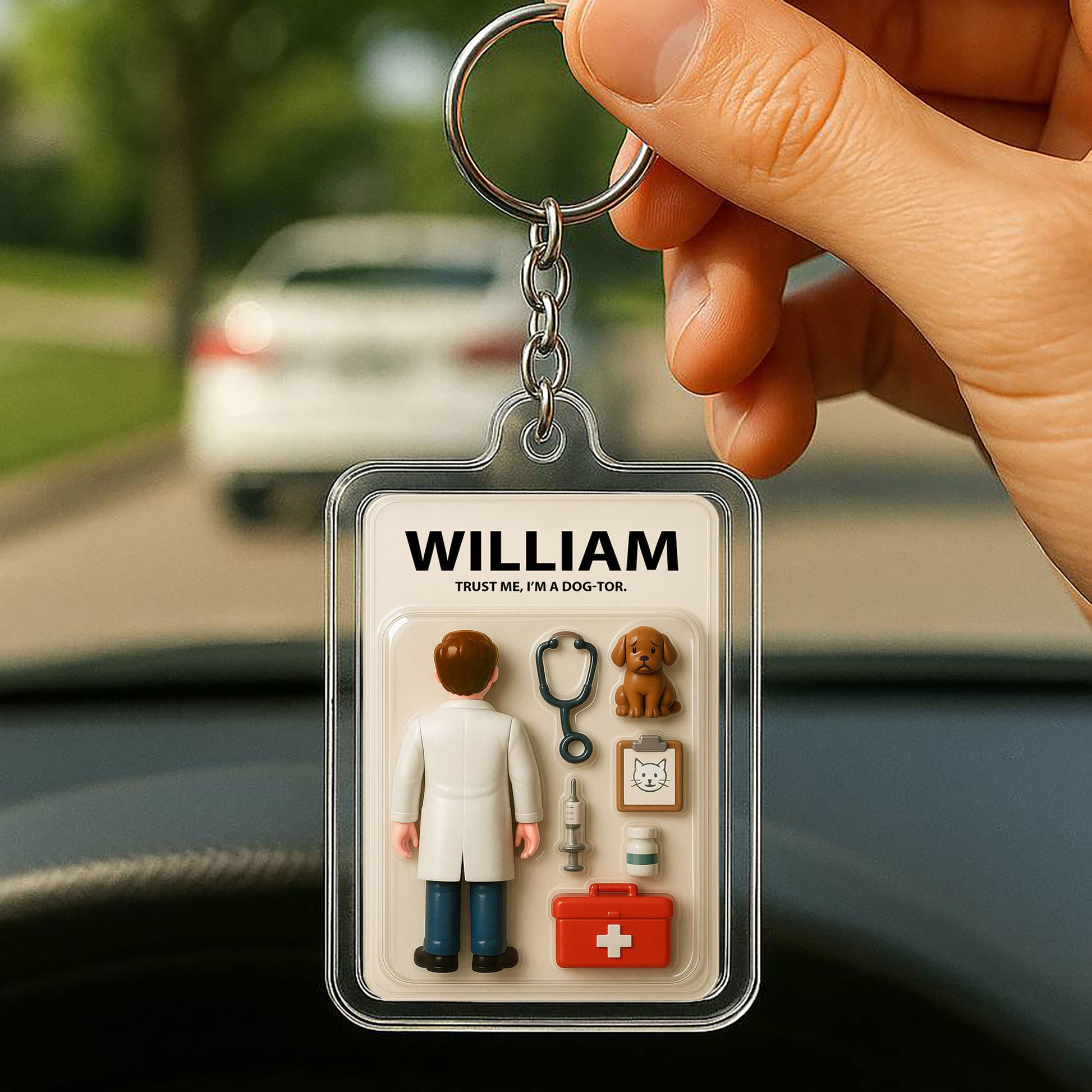 Veterinarian Father's Day 3D Keychain - Personalized Vet Gift "Dog-tor" 