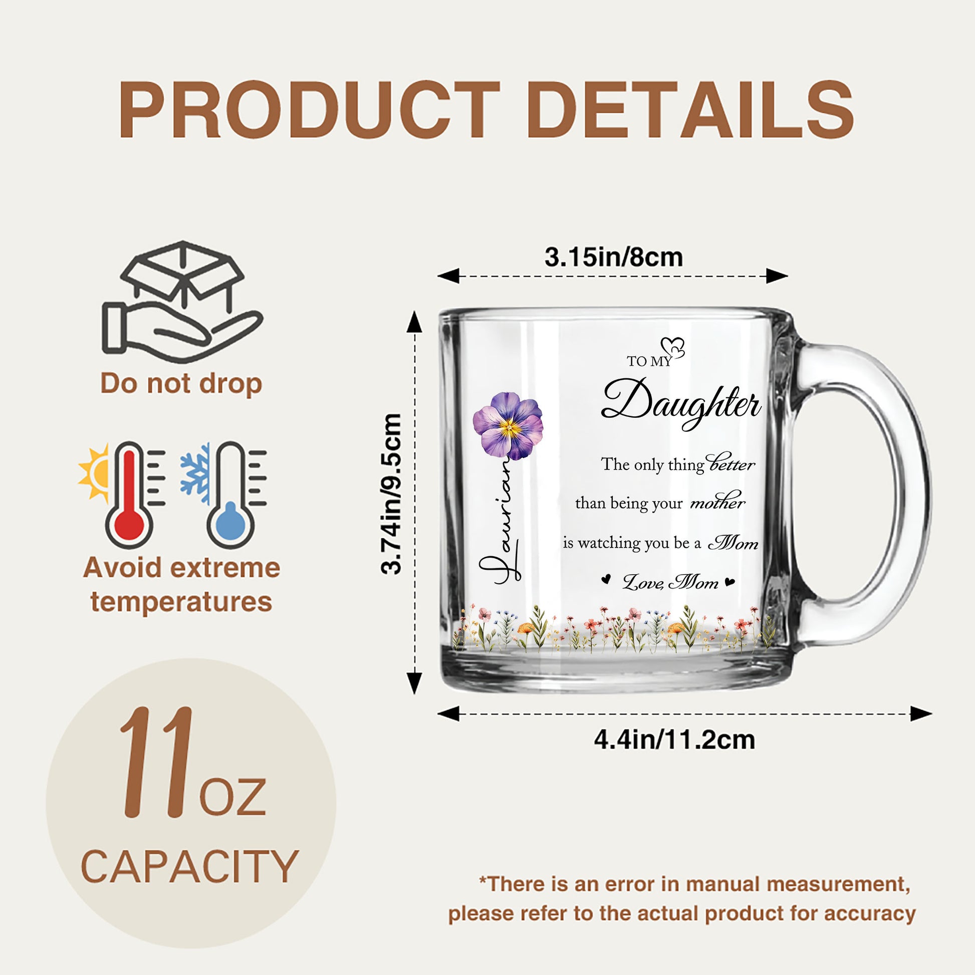 "Watching You Be a Mom": Personalized Glass Mug for Daughter from Mom
