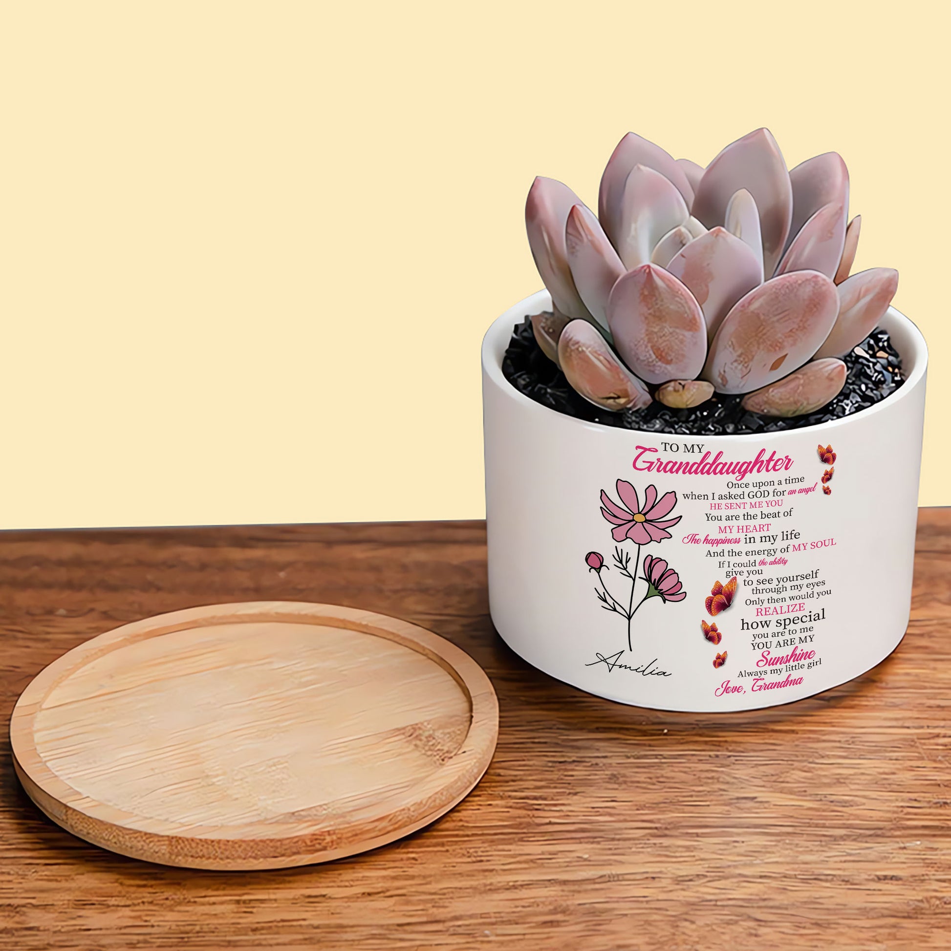 When I Asked God for an Angel: Birth Month Flower Ceramic Plant Pot for My Granddaughter