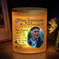 Keep their light shining brightly in your heart. Create a lasting, personalized tribute with the When Tomorrow Starts Without Me Photo Candle for Dad, Grandpa, or Husband today.