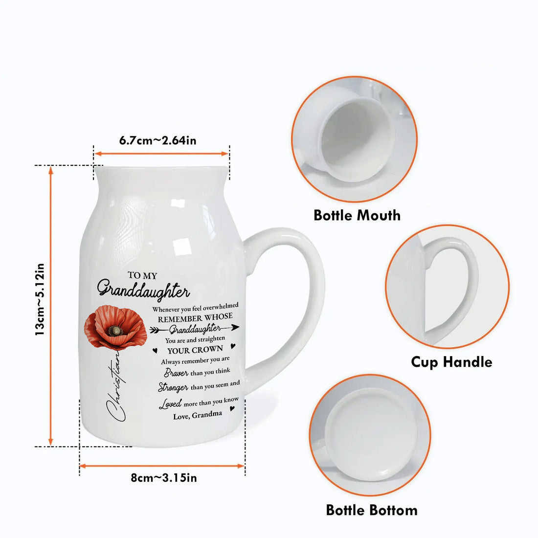 Whenever You Feel Overwhelmed Granddaughter Birth Month Flower Ceramic Flower Vase | Custom Birth Flower Gift For Great Grandma, Mother's Day Gifts, Birthday Gifts, New Great Grandma Gifts, Gifts For Great Grandma