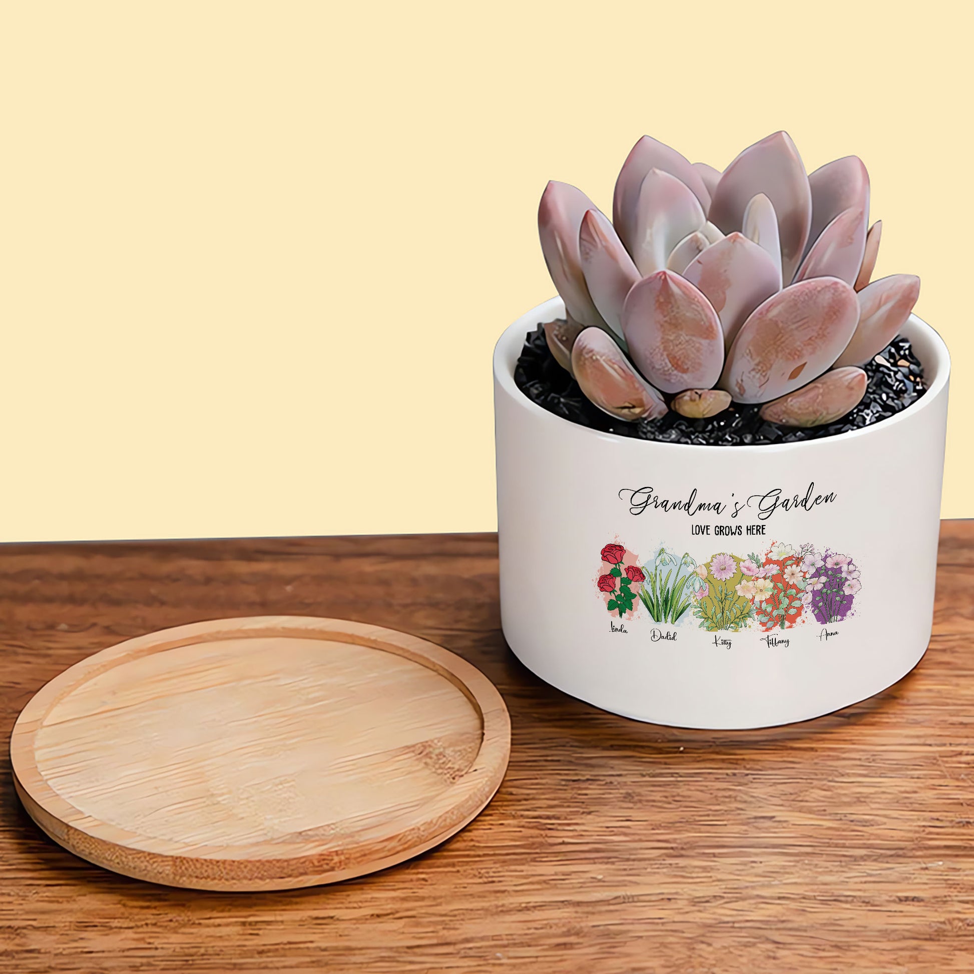Where Grandma’s Love Grows: A Forever Bloom – Birth Month Flower Custom Name Ceramic Plant Pot