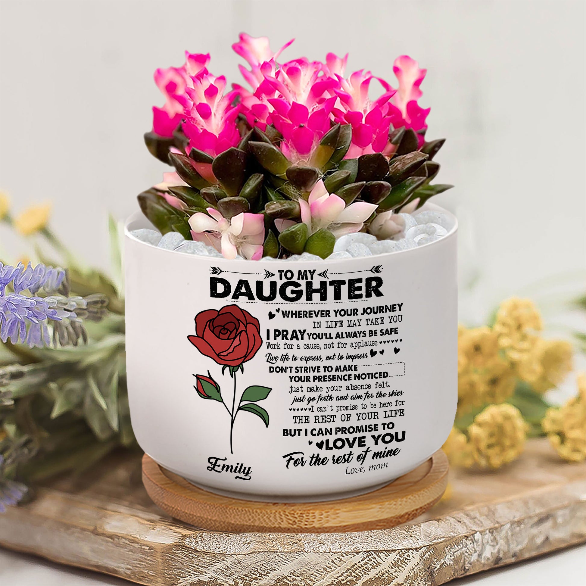 Wherever Life Leads You: Birth Month Flower Ceramic Plant Pot for My Daughter