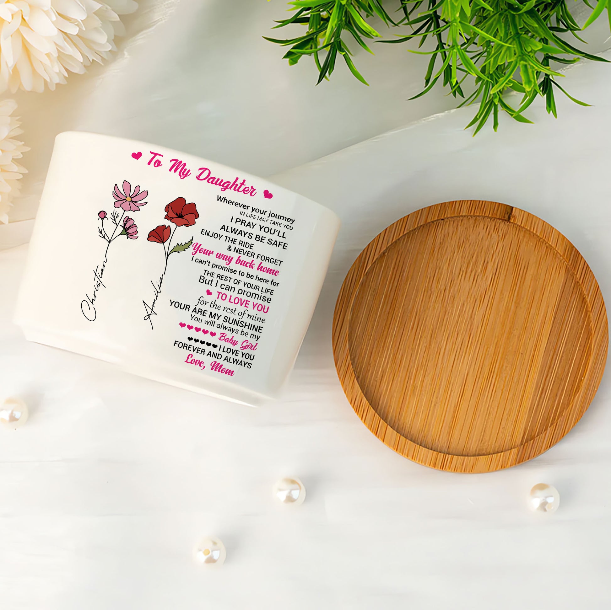 Wherever Life Leads You: Birth Month Flower Personalized Ceramic Plant Pot for My Daughter