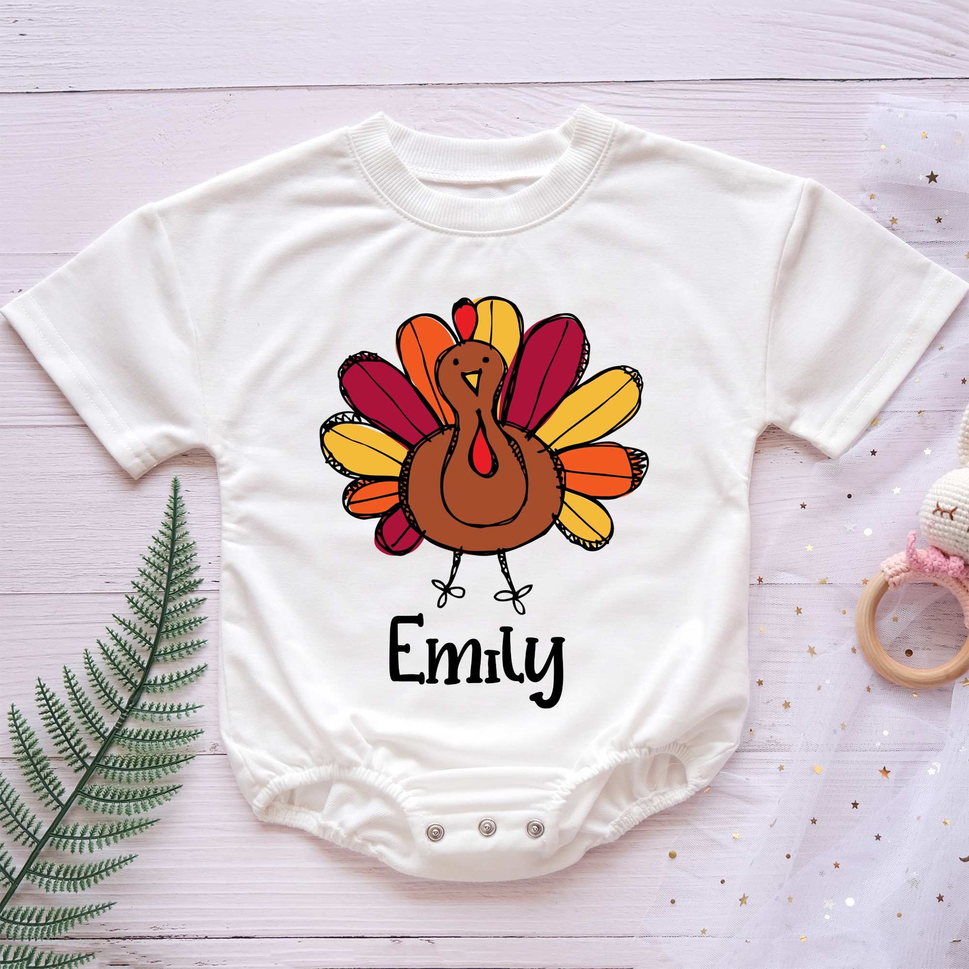 Thanksgiving Turkey Personalized Baby Romper - Short/Long Sleeve (0-2Y) - LuthCreative