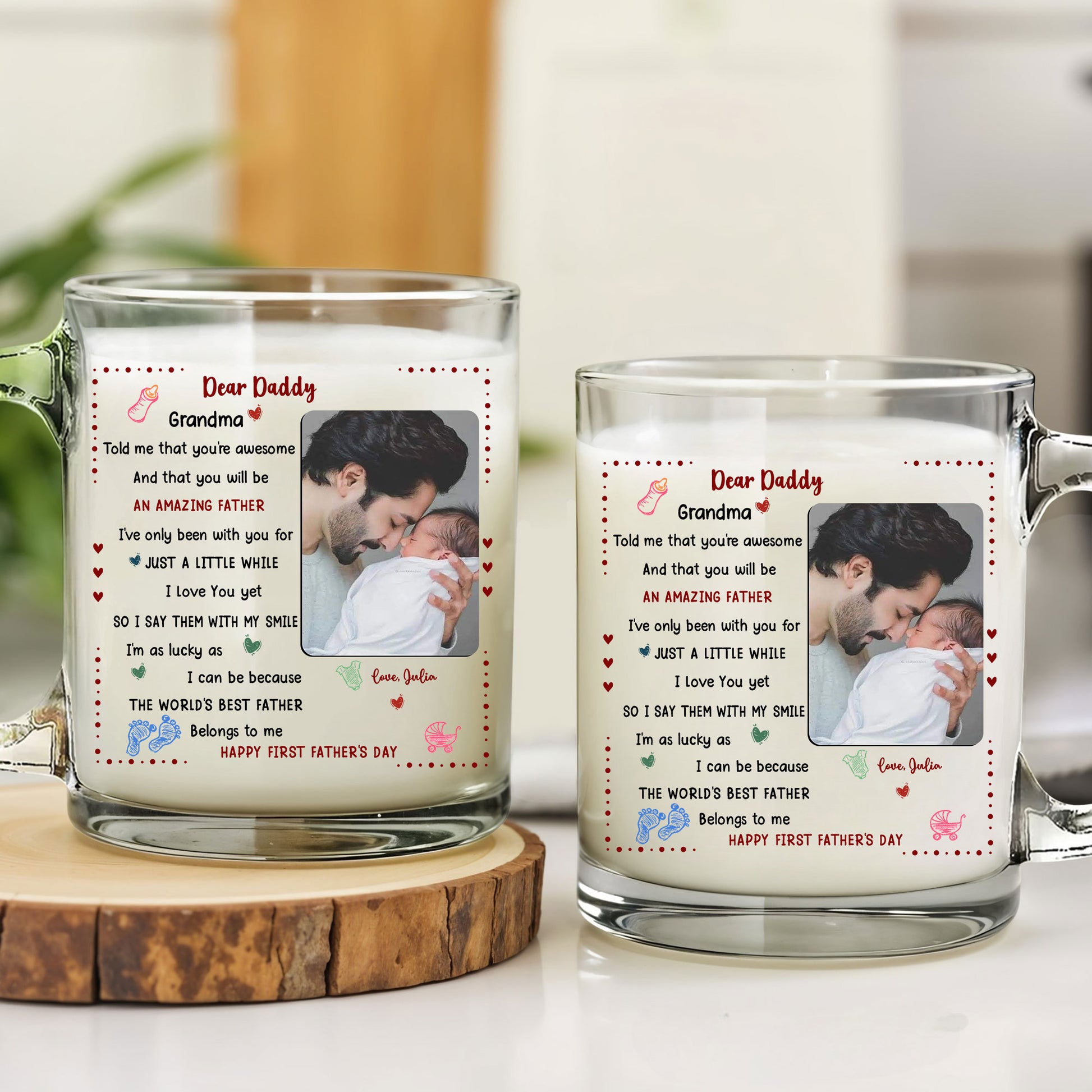 World’s Best Father Mug from Baby – Custom First Father’s Day Gift with Photo and Grandma’s Loving Words for Daddy