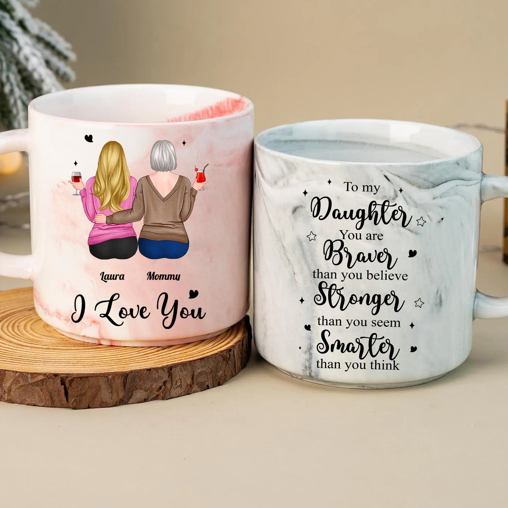 You Are Braver Than You Believe Daughter and Mother 13.5oz Personalized Marble Mug, Custom Name Mug