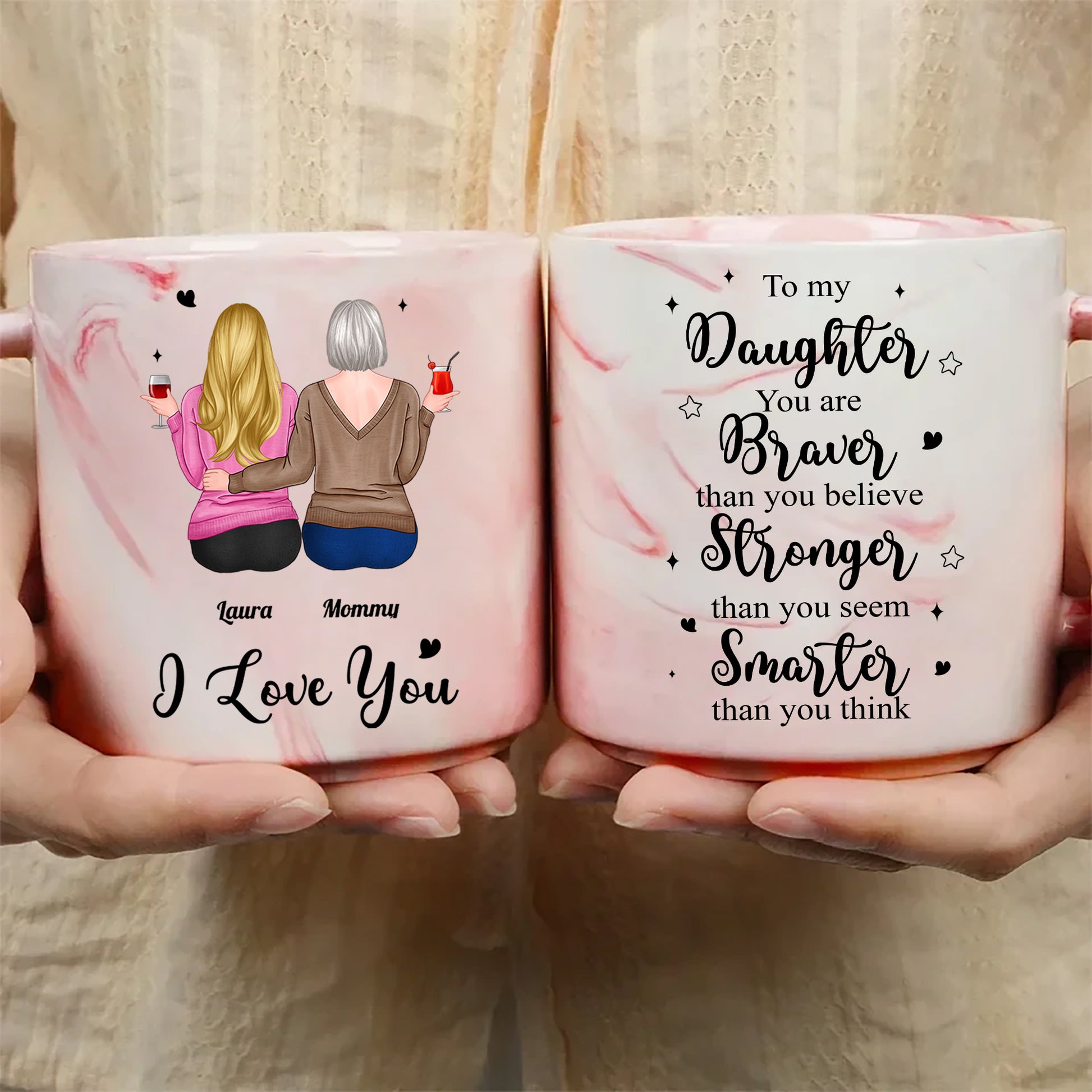 You Are Braver Than You Believe Daughter and Mother 13.5oz Personalized Marble Mug, Custom Name Mug, Customized Mug, Gift For Mom, Gift For Grandma, Gift For Daughter