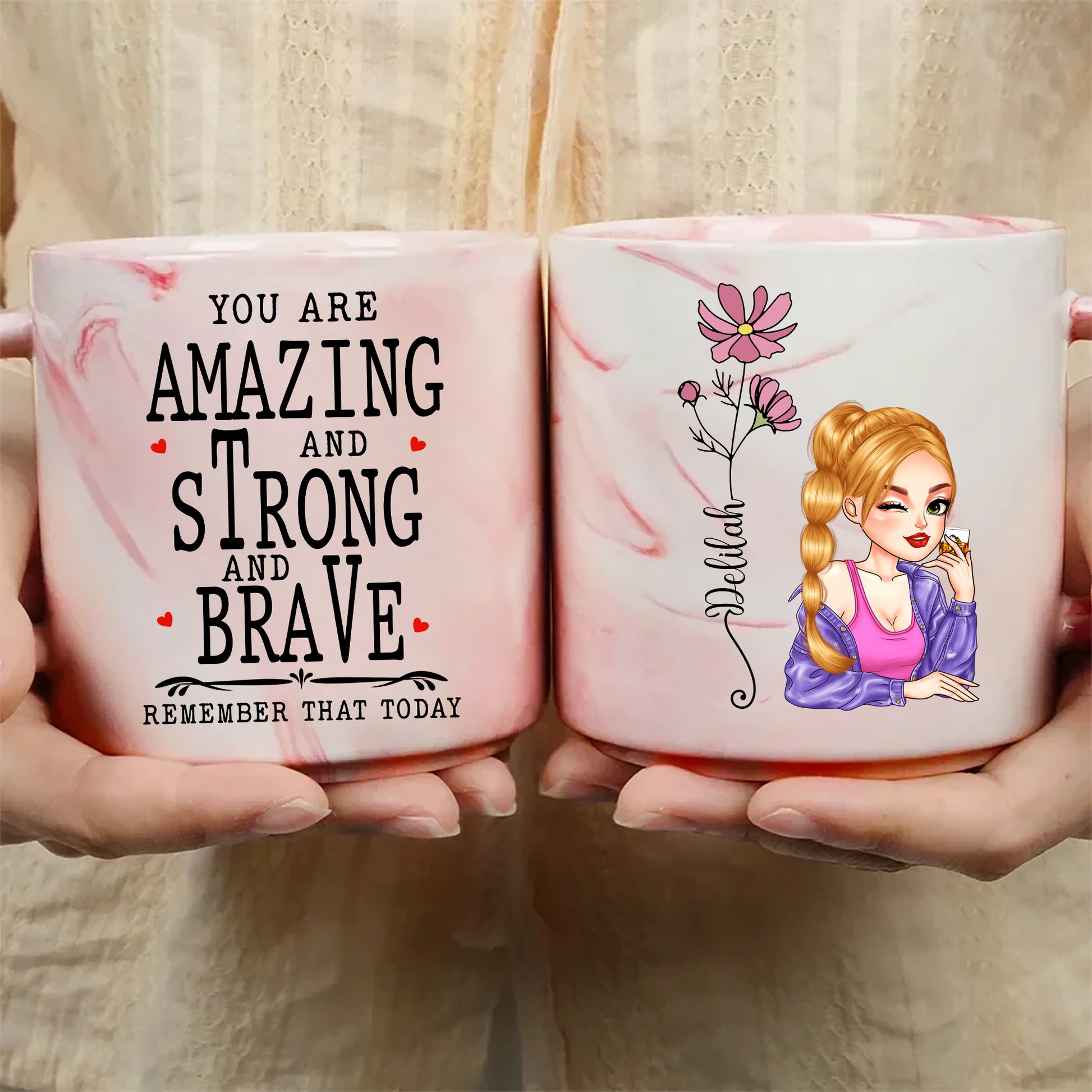 You Are Braver Than You Believe, Stronger Than You Seem 13.5oz Personalized Marble Mug