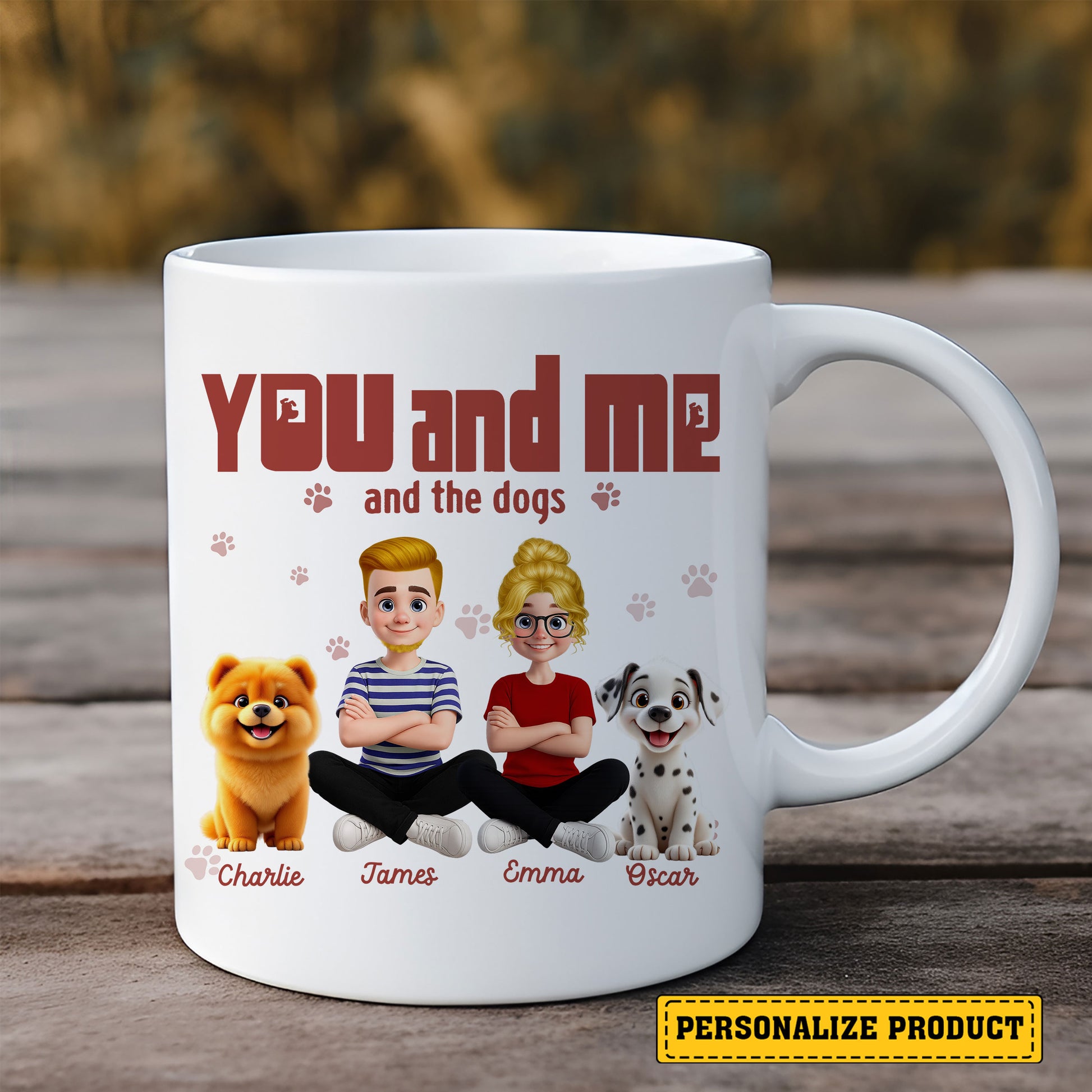 You, Me & the Dogs Personalized Ceramic Mug – Perfect Gift for Pet-Loving Couples, Dog Parents, and Cozy Coffee Moments