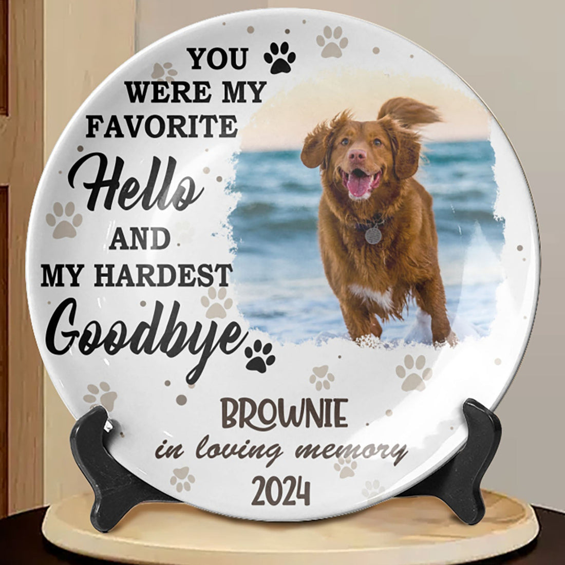 You Were My Favorite Hello And My Hardest Goodbye Pet Photo Memorial Ceramic Plate, Gift For Mom, Gift For Grandma, Mother's Day Gift, Memorial Plate