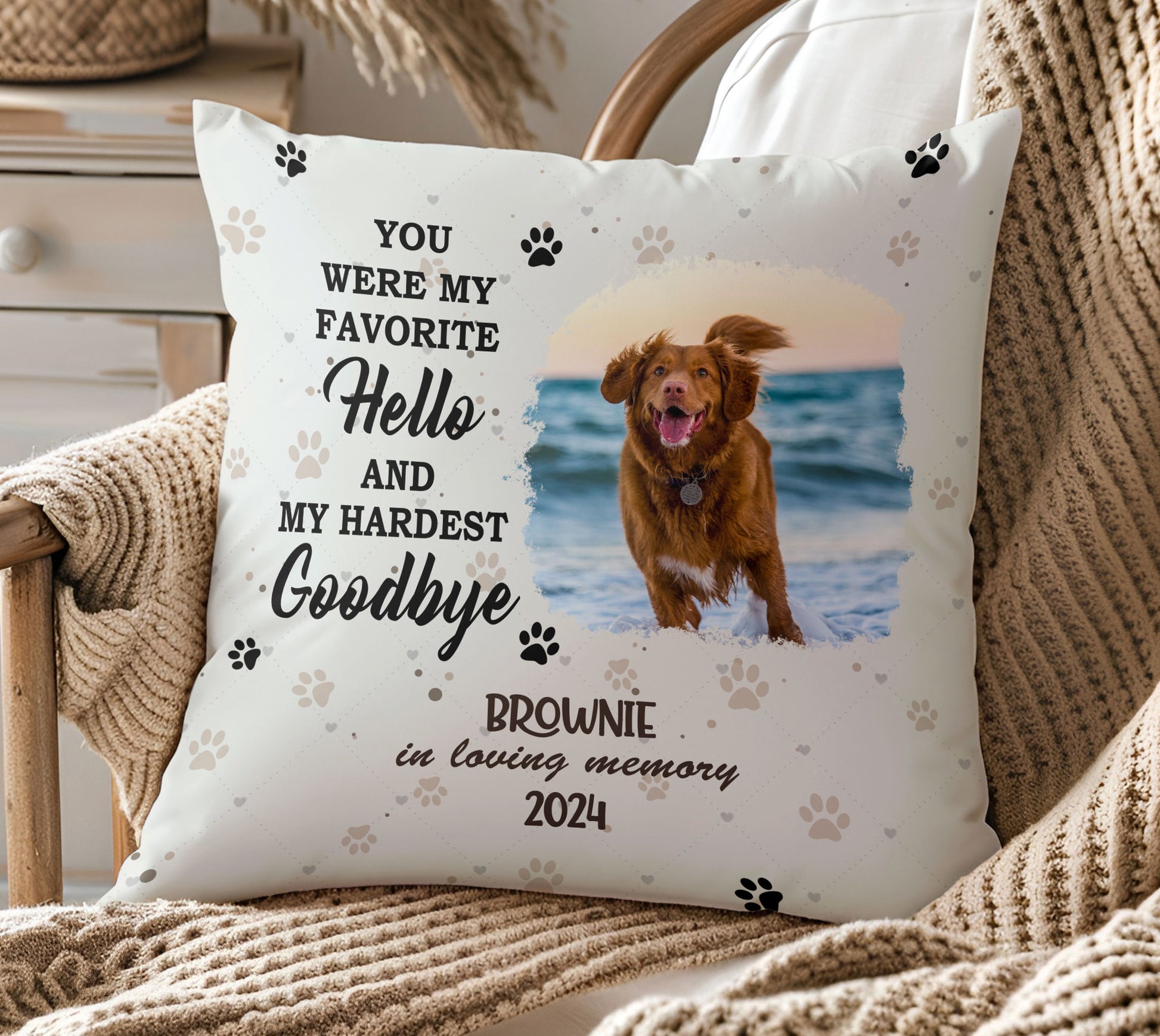 "You Were My Favorite Hello" Pet Memorial Pillow
