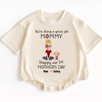 Make her very first Mother's Day an absolutely extraordinary and unforgettable experience with the 'You're Doing A Great Job Mommy - Happy Our First Mother's Day' Romper Baby Bodysuit. Order yours today and give the invaluable gift of love, encouragement, unparalleled comfort, and cherished memories that will be treasured for a lifetime!