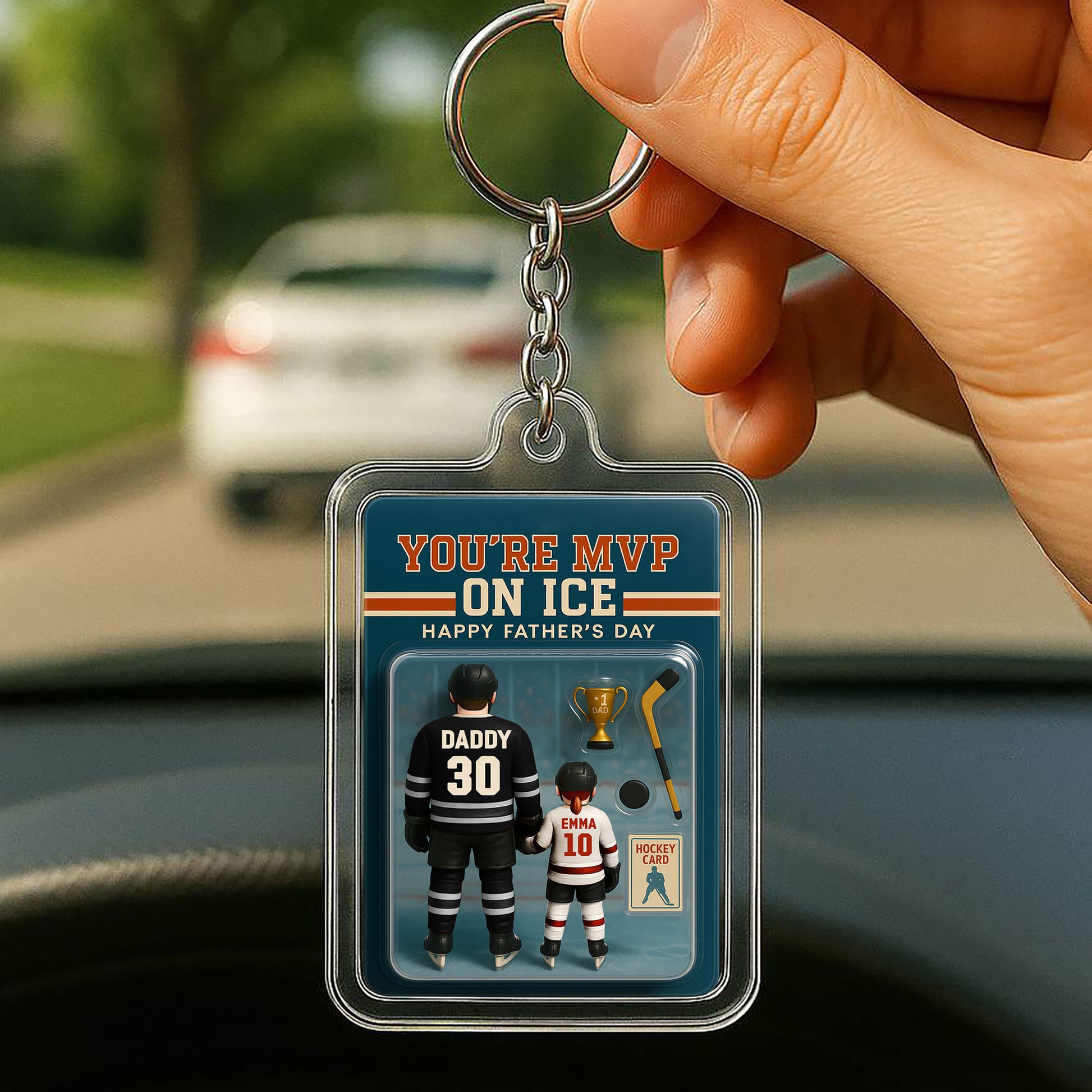 You’re MVP on Ice Personalized Acrylic Keychain – Father’s Day Gift for Hockey Dad from Son – Custom 3D Sports Design
