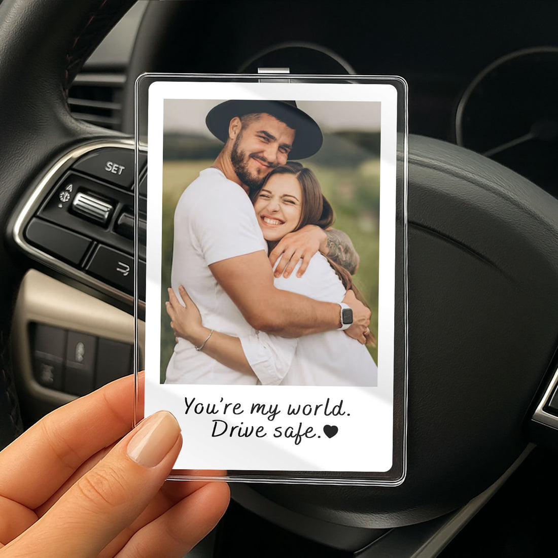 Personalized Car Visor Clip Gift for Couples – Drive Safe Message with Custom Photo for Him, Her, Husband, Wife

