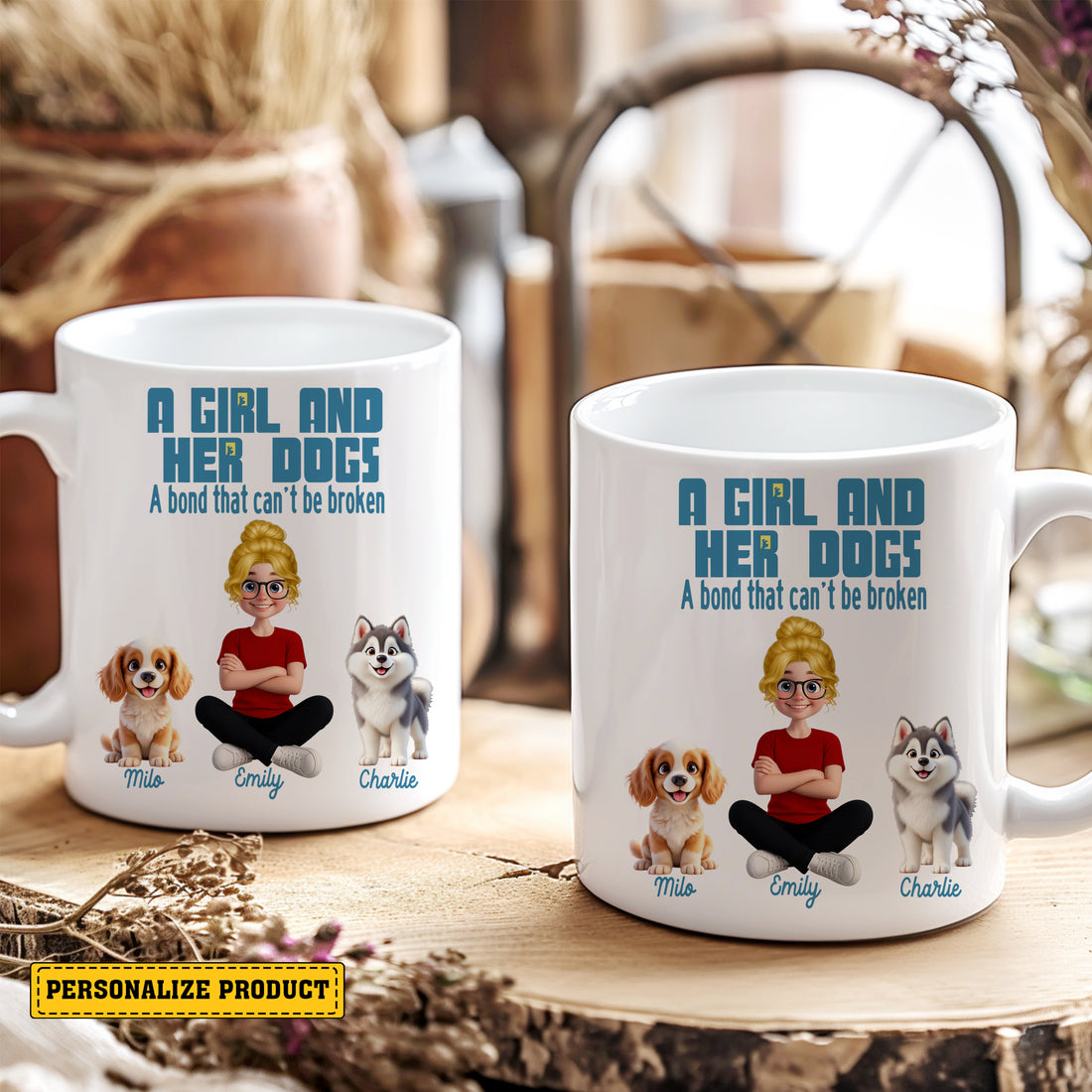 A Girl and Her Dogs: Personalized Mug Celebrating Your Unbreakable Bond -  Ceramic White Mug for Dog Lovers: Add Your Name & Pups!