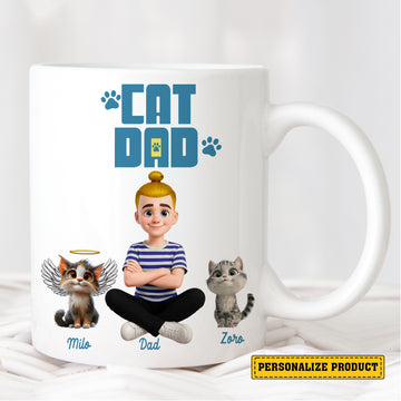 Pet Memorial Cat Dad White Ceramic Mug - Personalized Mug for the Man Who Loves His Cats