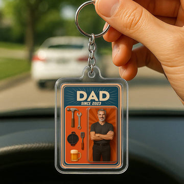 Custom Father's Day Gift Acrylic Keychain - Personalized Photo Keychain for Dad