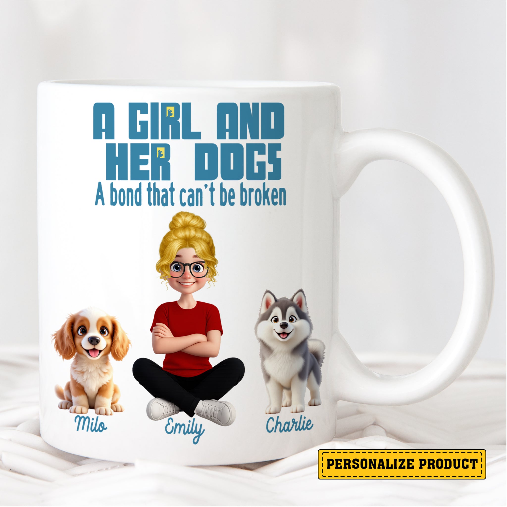 A Girl and Her Dogs: Personalized Mug Celebrating Your Unbreakable Bond -  Ceramic White Mug for Dog Lovers: Add Your Name & Pups!
