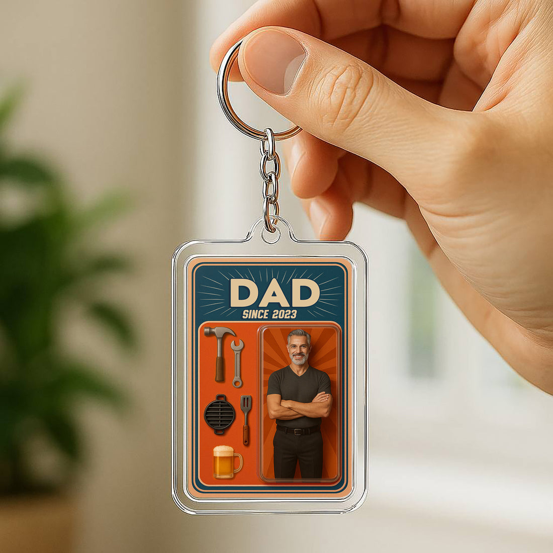 Custom Father's Day Gift Acrylic Keychain - Personalized Photo Keychain for Dad