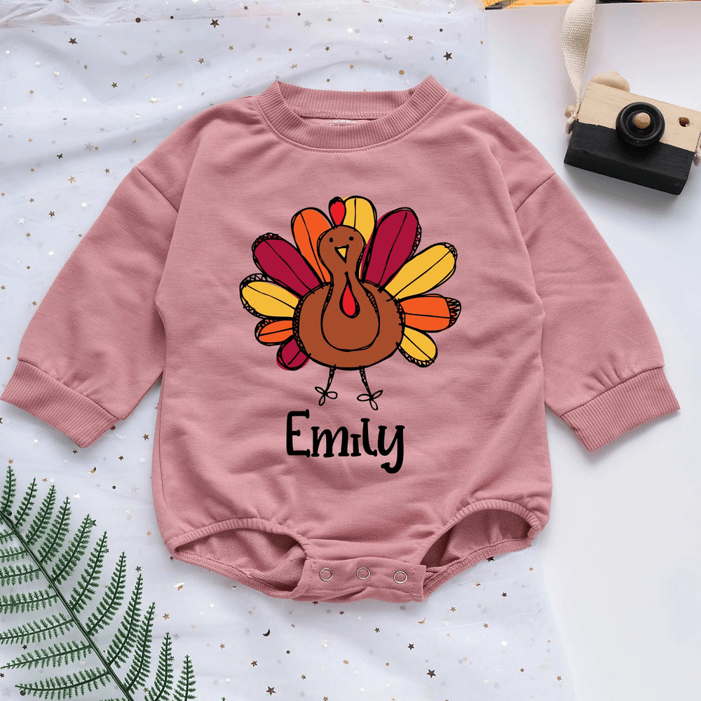 Thanksgiving Turkey Personalized Baby Romper - Short/Long Sleeve (0-2Y) - LuthCreative