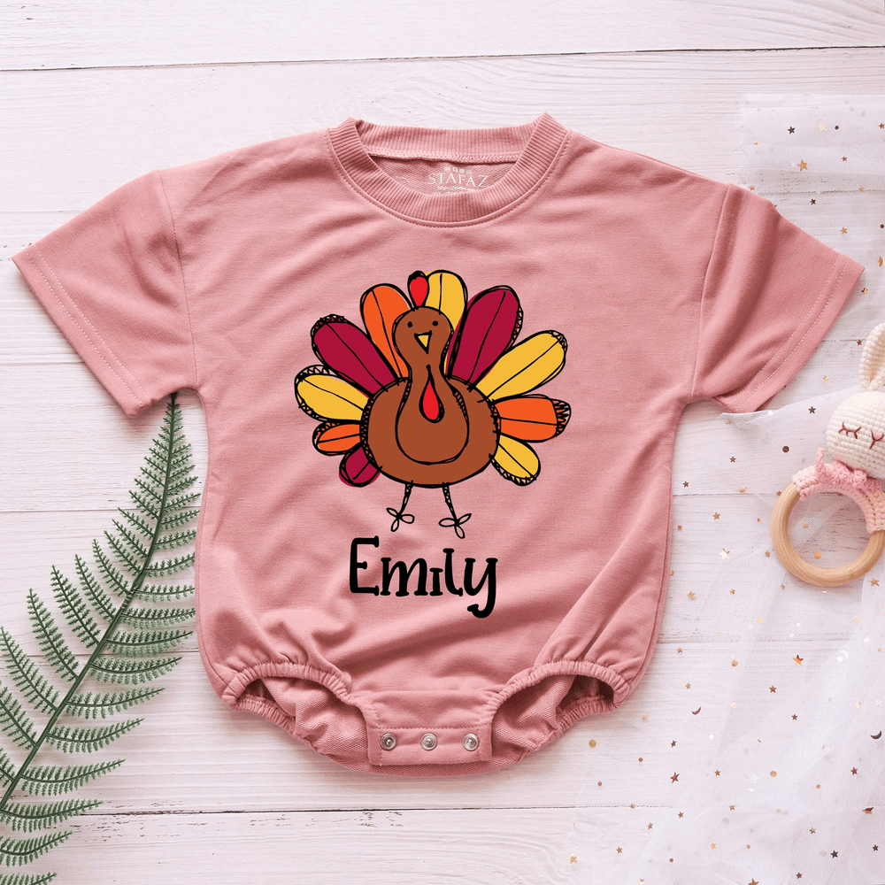Thanksgiving Turkey Personalized Baby Romper - Short/Long Sleeve (0-2Y) - LuthCreative