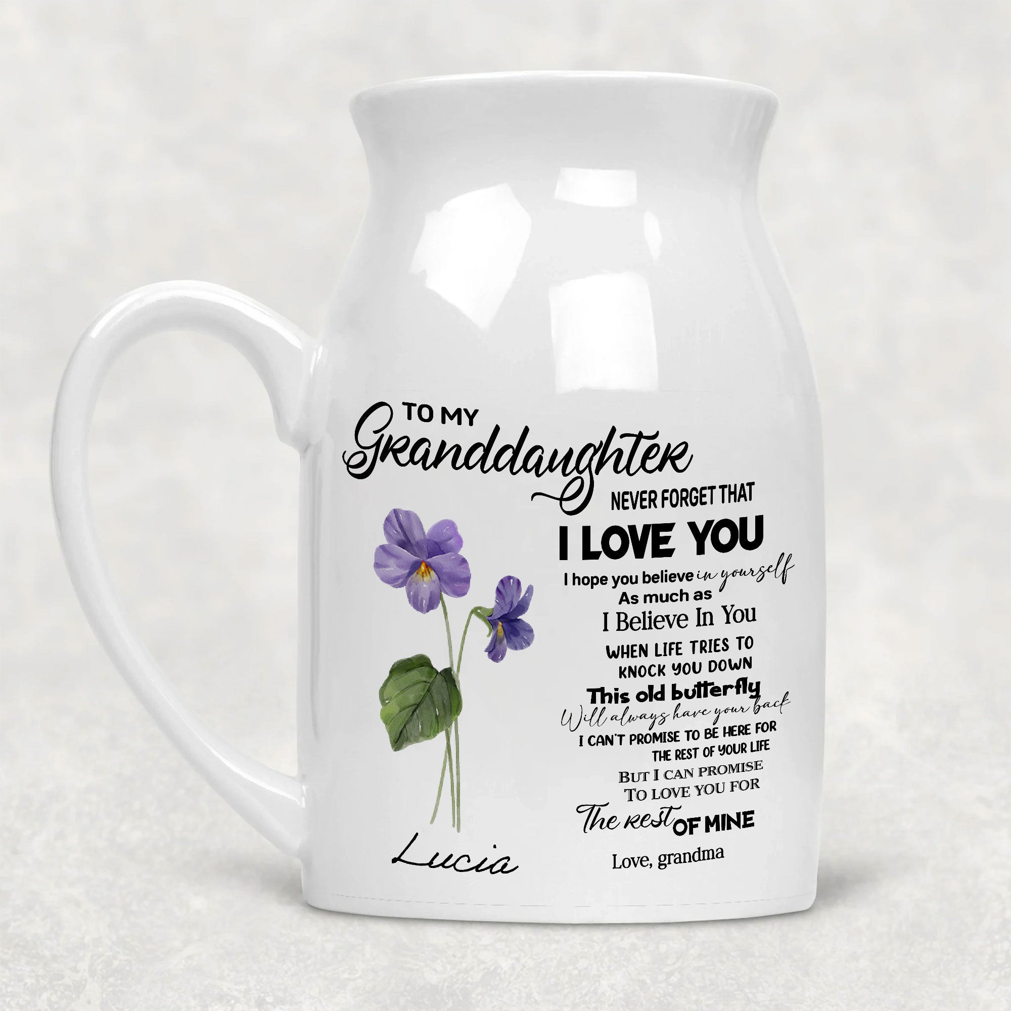 To My Granddaughter Never Forget Birth Flower Personalized Ceramic Vase