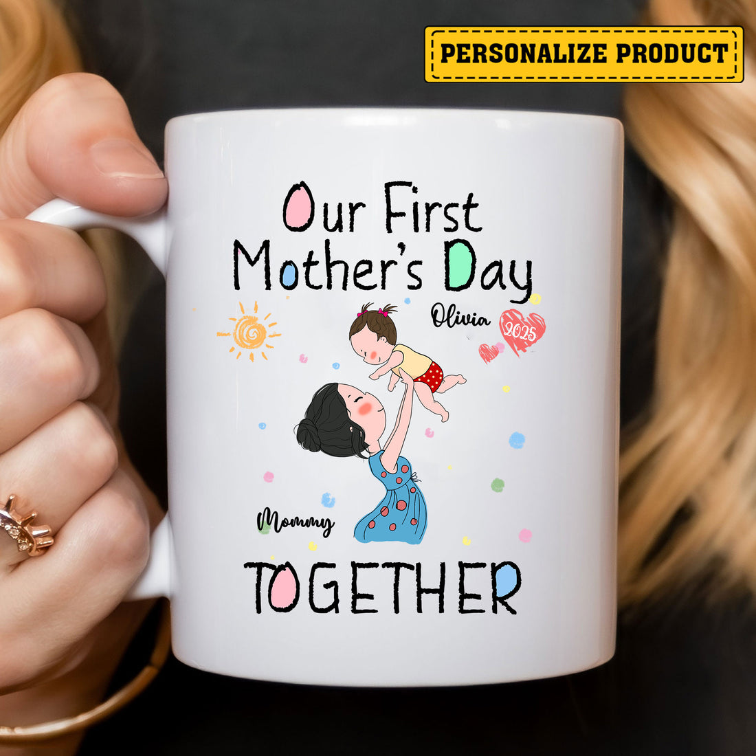 Make her first Mother's Day truly unforgettable. Create a lasting memory with the Our First Mother's Day Together Personalized Ceramic Mug today!