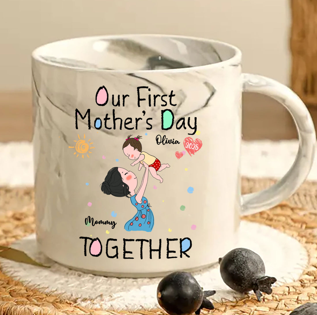 Make her First Mother's Day unforgettable with a gift that's as beautiful as the bond she's building. Order the Our First Mother's Day Together Personalized Marble Mug today!