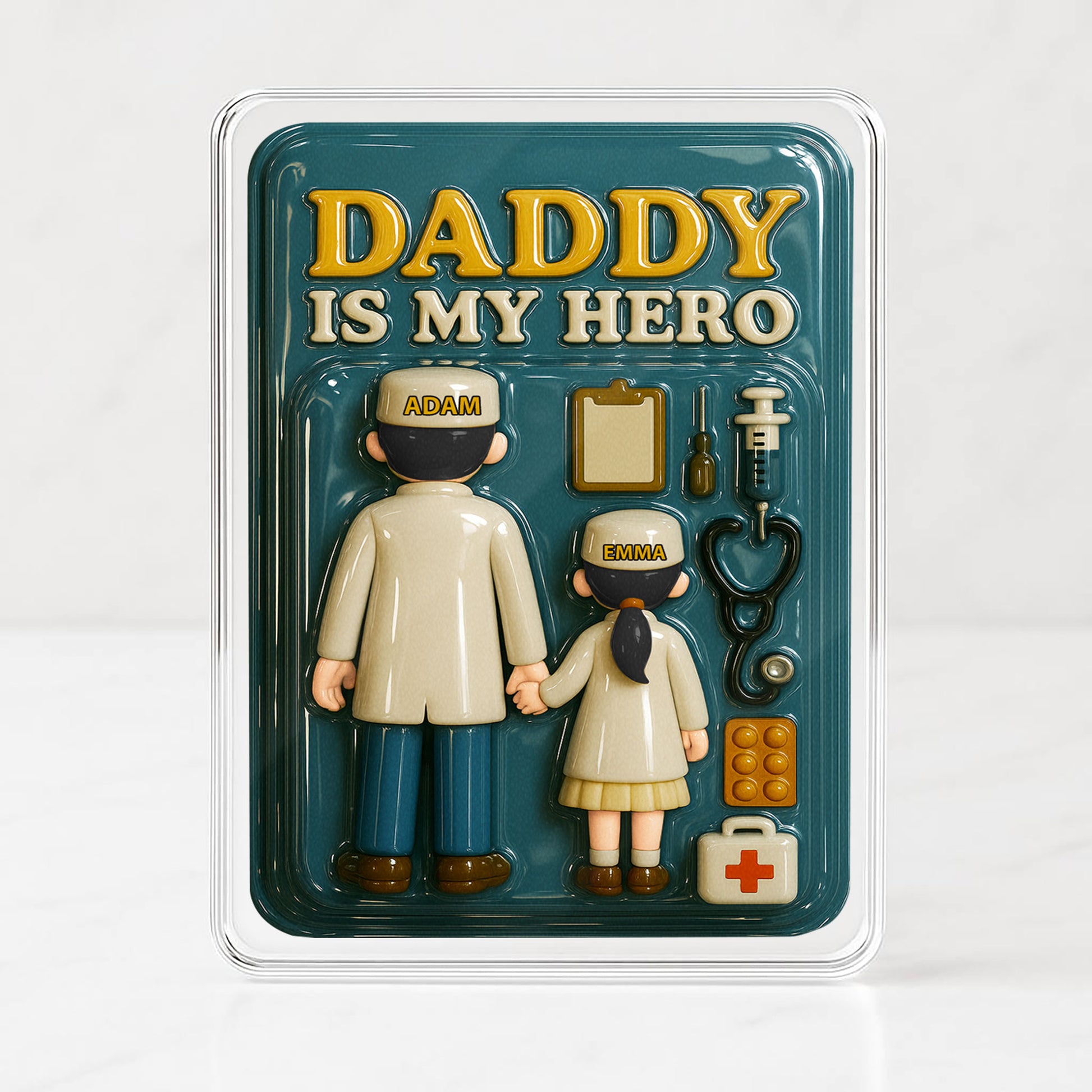om Name Doctor Father's Day Gift - 3D "Daddy Is My Hero" Action Figure Plaque Decor