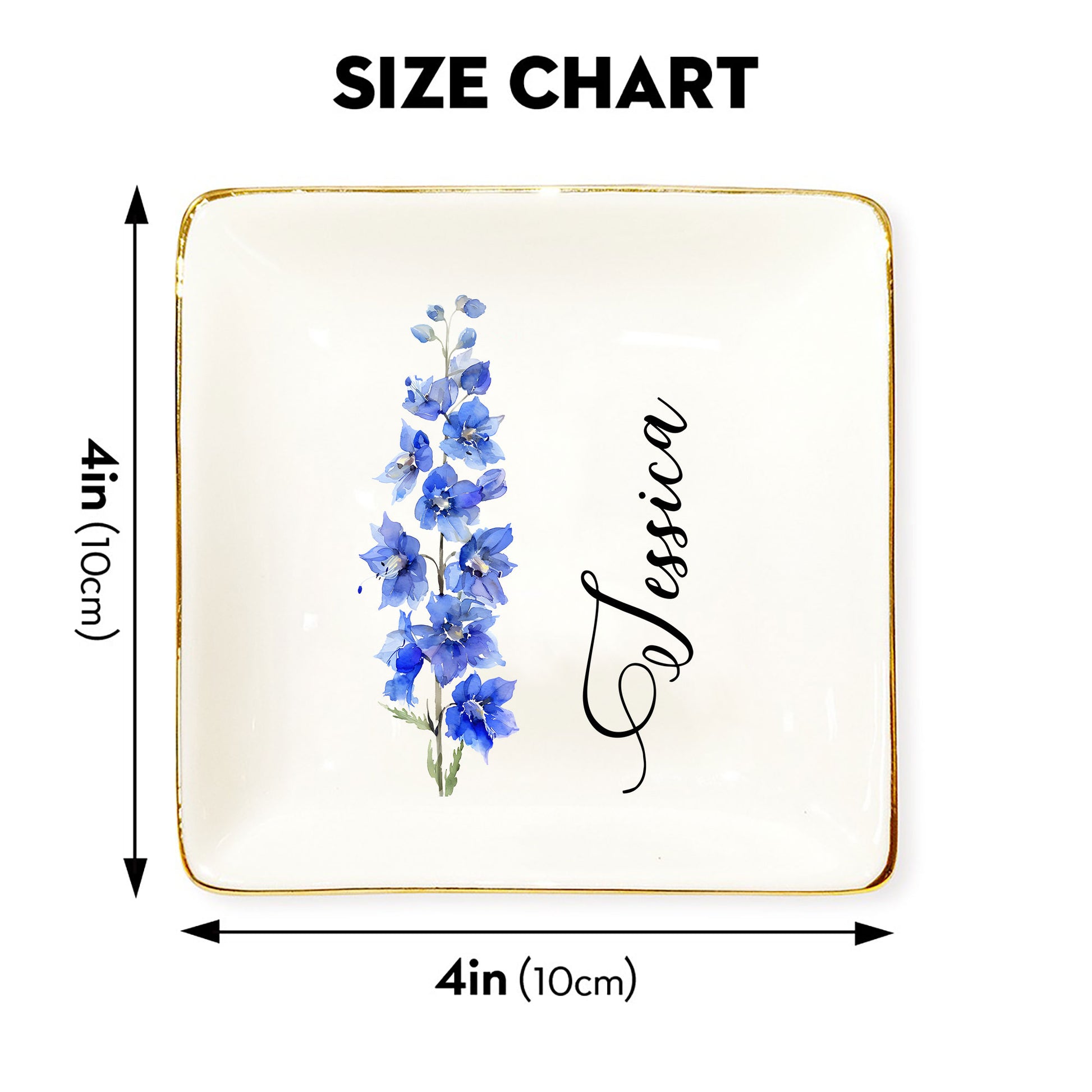 Personalized Ring Dish Customized Name and Flower Ceramic Jewelry Tray - LuthCreative