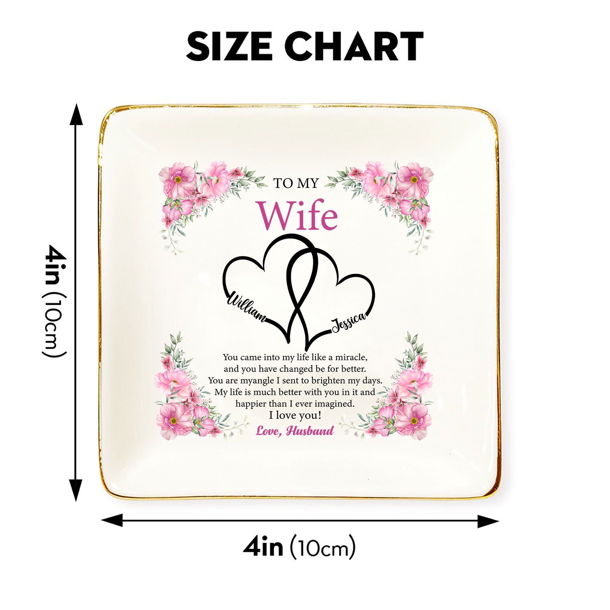 Personalized Ring Dish - 'To My Wife' Wedding Gift - Floral Wedding Jewelry Trays - Wedding Heart Ring Dish - LuthCreative