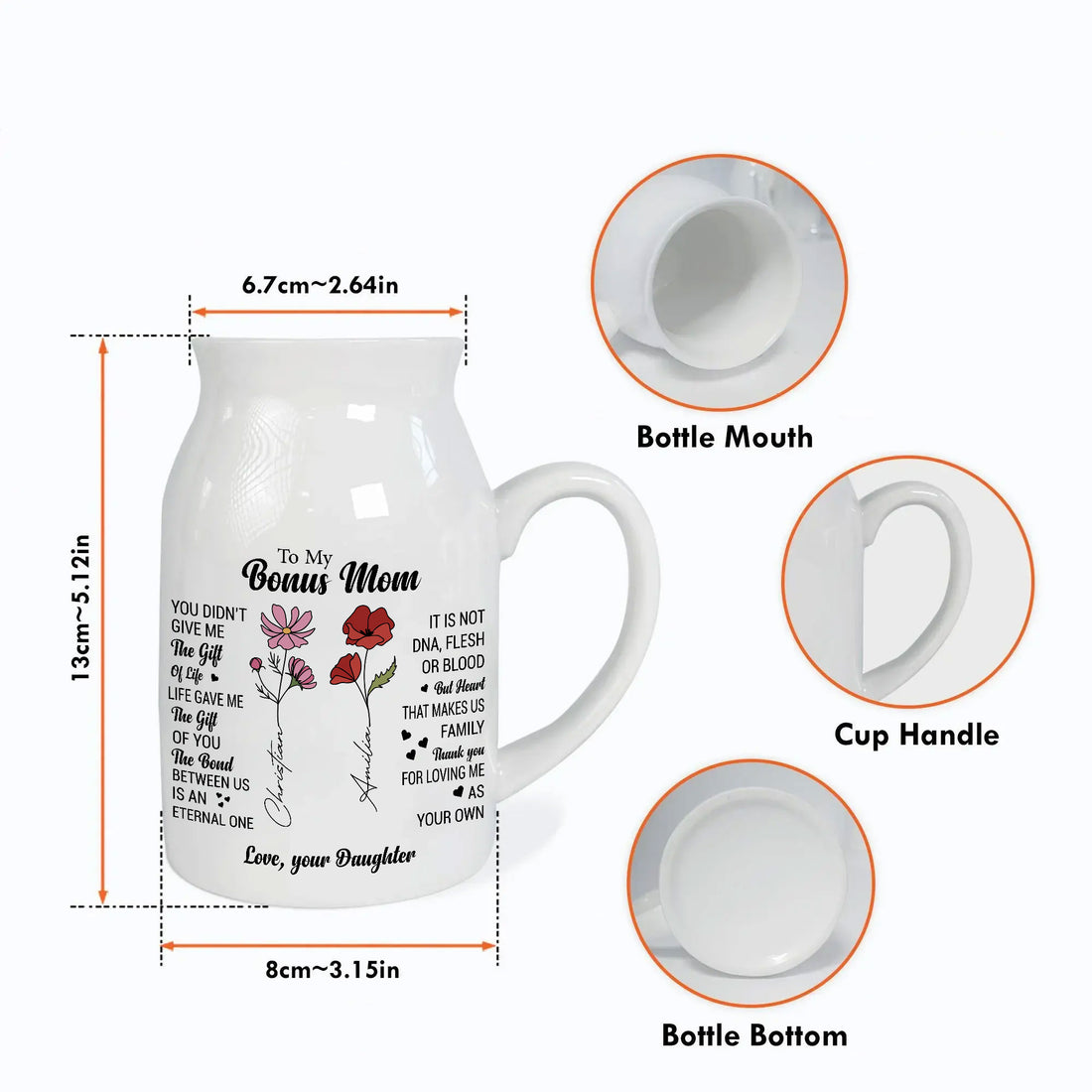 To my Bonus Mom Birth Flower Personalized Ceramic Vase