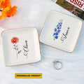 Personalized Ring Dish Customized Name and Flower Ceramic Jewelry Tray - LuthCreative